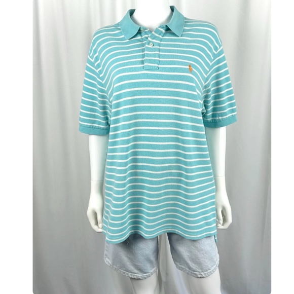 Vintage 1990’s 2000’s Men’s ‘Polo Ralph Lauren’ Striped White + Blue Polo - L - Picture 4 of 8